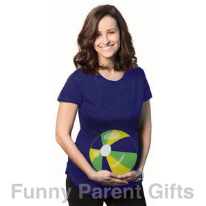 Funny Parent Gifts Maternity Navy / S Swallowed a Beach Ball - Short Sleeved Ruched Side Maternity T-Shirt