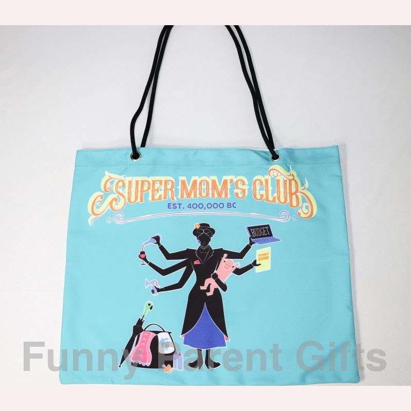 Super Mom Artwork on Handie Totie Bagz Canvas Merchant Tote Bags with Custom Logo - Canvas Handle / White / Small