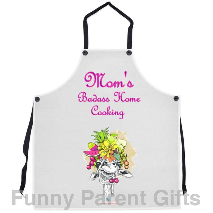 Mom's Badass Home Cooking Apron with Carmen Miranda Giraffe and Button Details
