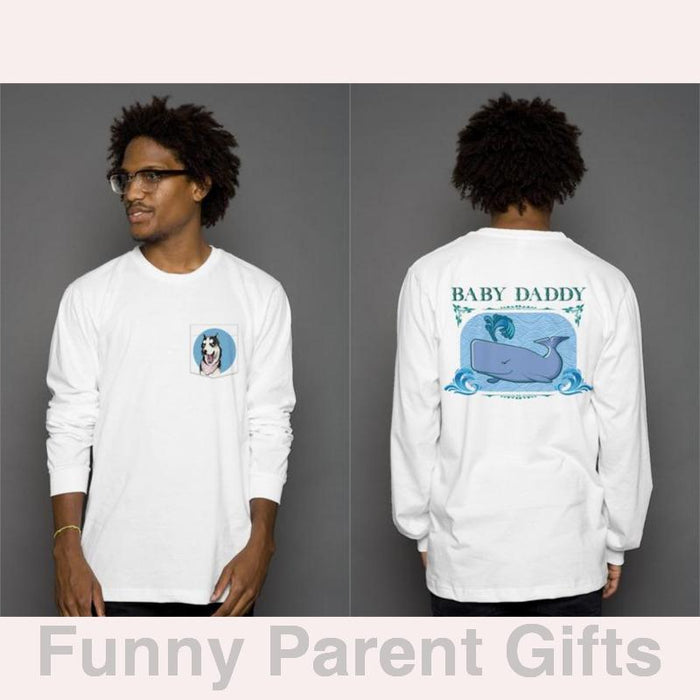 Baby Daddy with Sperm Whale - Long Sleeved Pocket T-Shirt for Men