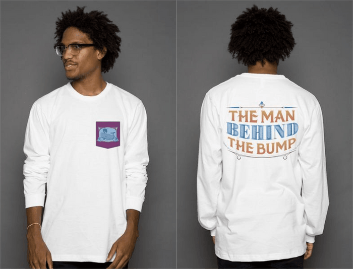 The Man Behind the Bump, Sperm Whale Long-Sleeved Pocket T-Shirt for Men/New Dads