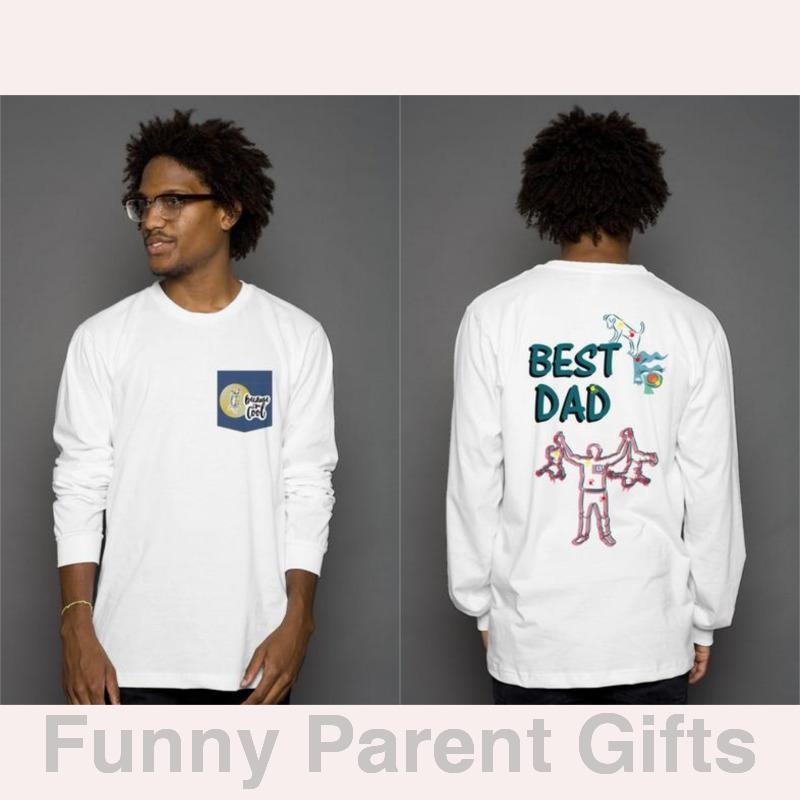 Apliiq Men Best Dad, Because I'm Cool Long-Sleeved Pocket T-Shirt for Men