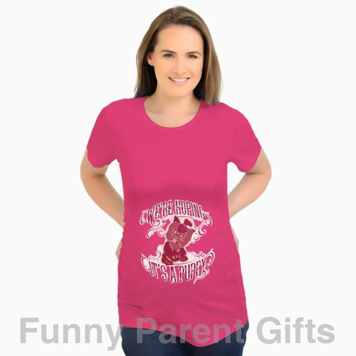 We're Hoping It's a Puppy - Short Sleeved Ruched Side Maternity T-Shirt
