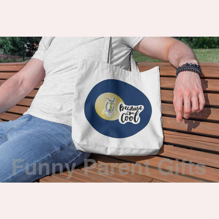 Because I'm Cool Owl Artwork on Handie Totie Bagz Canvas Merchant Tote Bags with Custom Logo