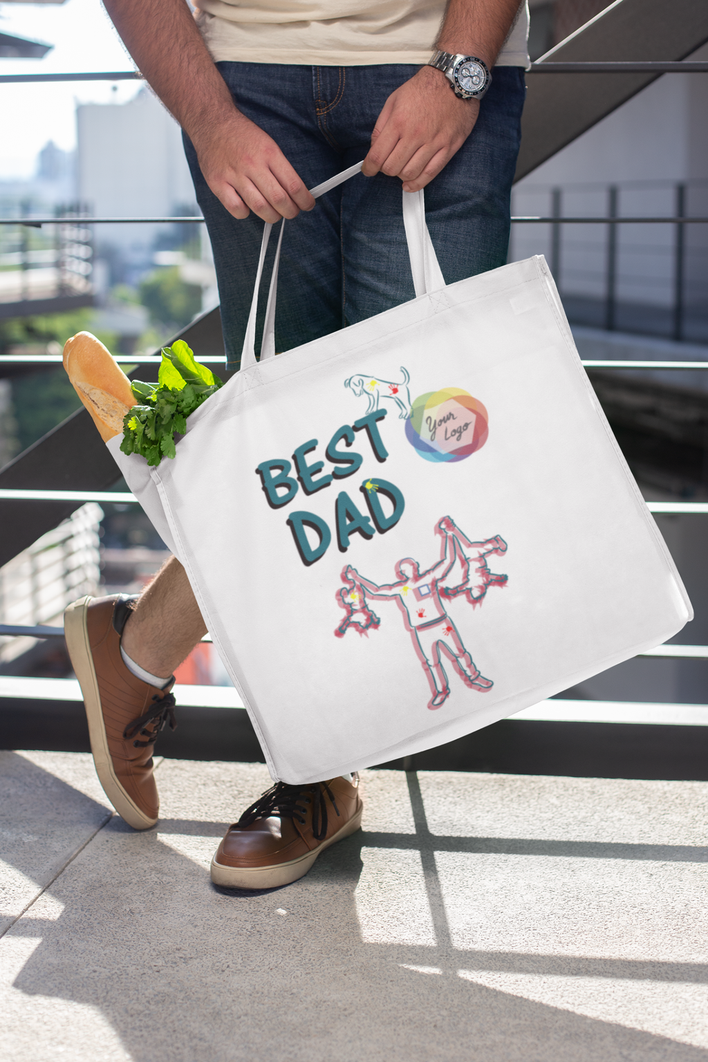 Funny Parent Gifts wholesale bags Best Dad Artwork on Canvas Merchant Tote Bags with Custom Logo