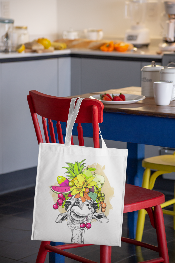 Carmen Miranda Giraffe Artwork on Handie Totie Bagz Canvas Merchant Tote Bags with Custom Logo