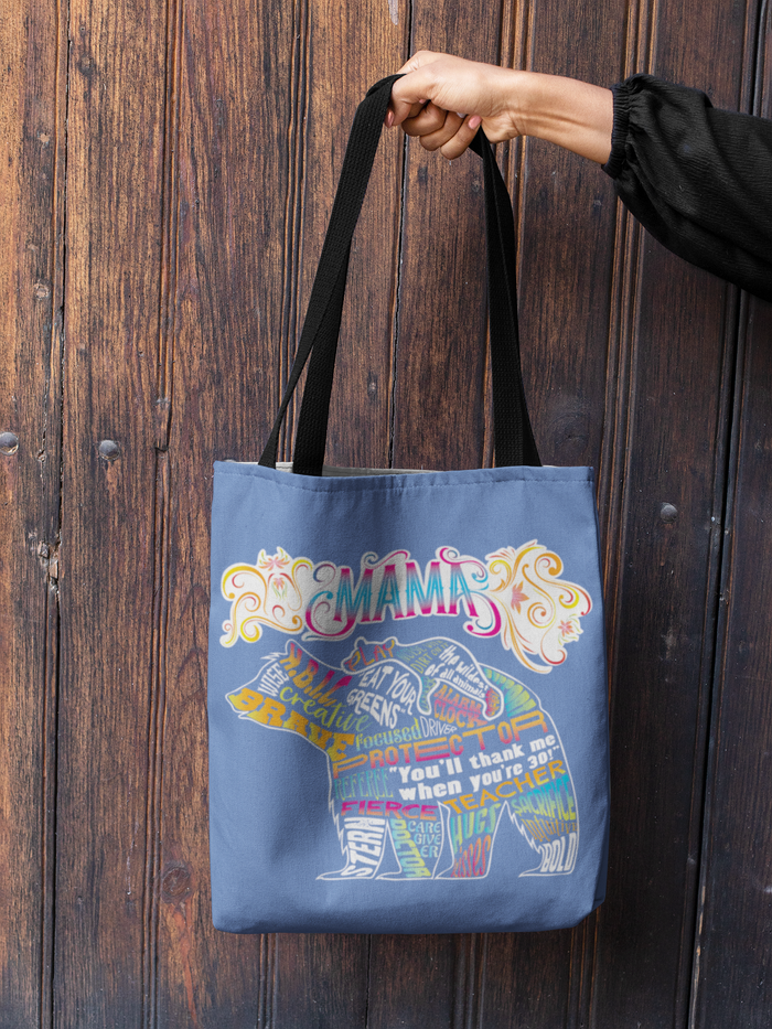 Mama Bear Word Artwork on Handie Totie Bagz Canvas Merchant Tote Bags with Custom Logo