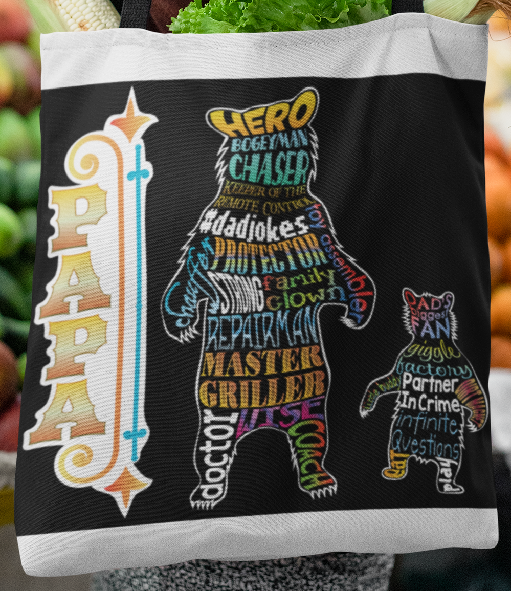 Funny Parent Gifts wholesale bags Papa Bear Artwork on Canvas Merchant Tote Bags with Custom Logo