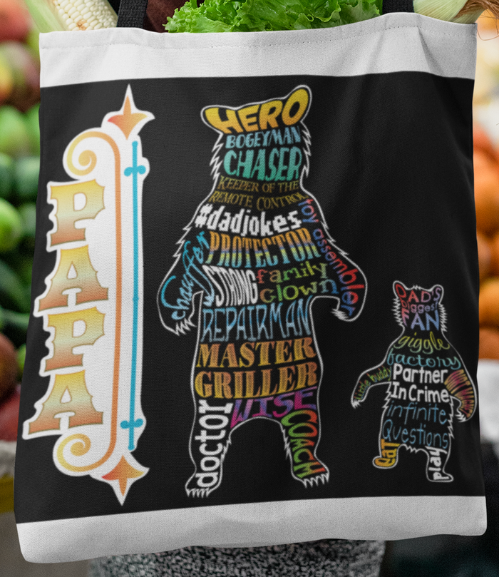 Papa Bear Artwork on Handie Totie Bagz Canvas Merchant Tote Bags with Custom Logo