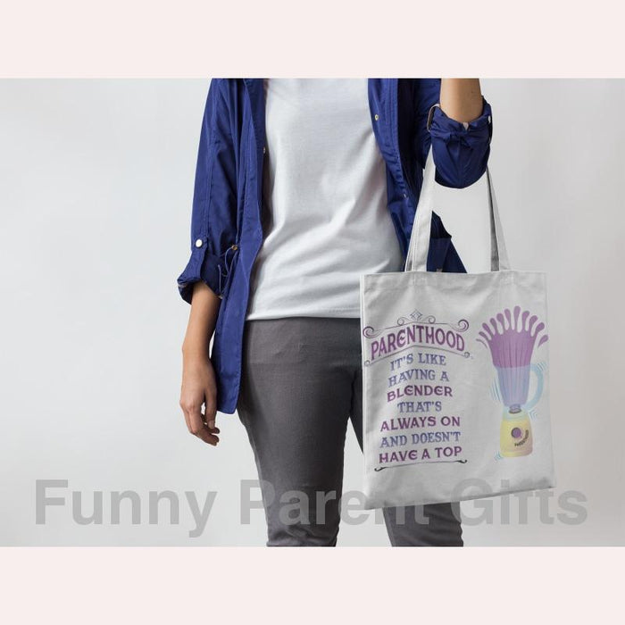 Parenthood Topless Blender Artwork on Handie Totie Bagz Canvas Merchant Tote Bags with Custom Logo