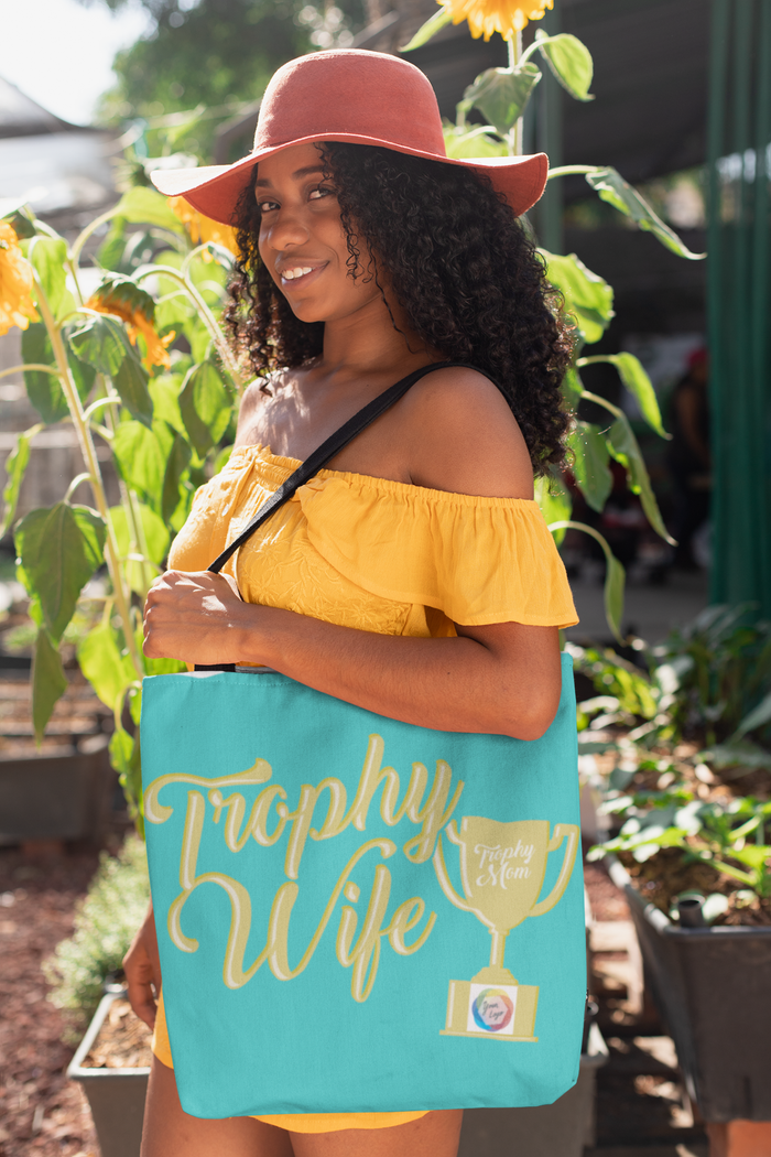Trophy Wife, Trophy Mom Artwork on Handie Totie Bagz Canvas Merchant Tote Bags with Custom Logo
