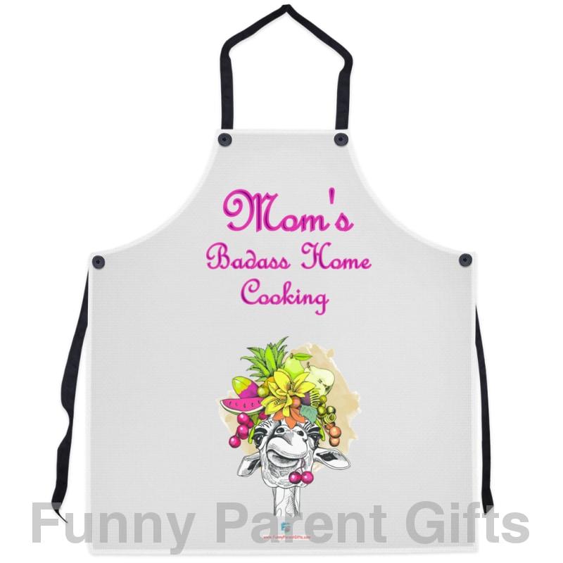 Gooten Women 29.5x32 inch Mom's Badass Home Cooking Apron with Carmen Miranda Giraffe and Button Details